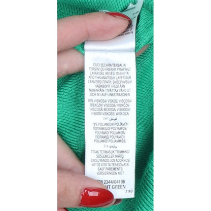 Marks & Spencer Women Green M Striped Knit Short Sleeve Polo Top