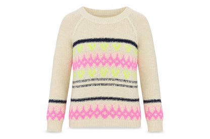 Forever 21 Women Beige M Geometric Open Knit Crew Neck Jumper