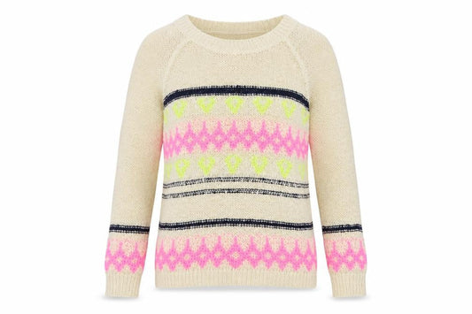 Forever 21 Women Beige M Geometric Open Knit Crew Neck Jumper