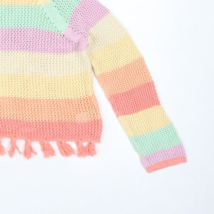 Next Girls Multicoloured 11 Years Cotton Knit Striped Tassel Pullover Jumper