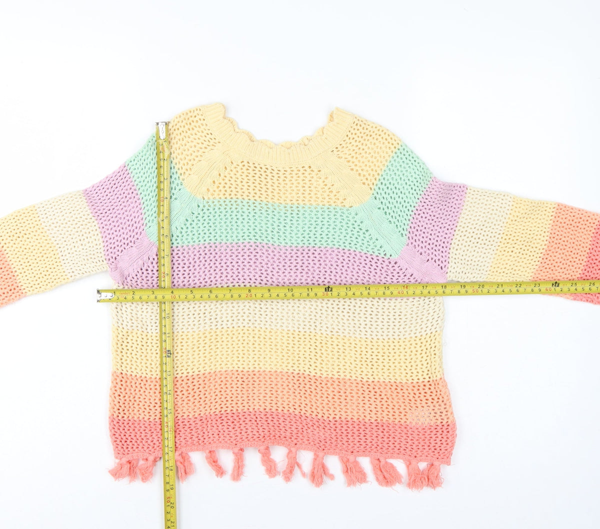 Next Girls Multicoloured 11 Years Cotton Knit Striped Tassel Pullover Jumper