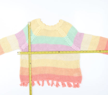 Next Girls Multicoloured 11 Years Cotton Knit Striped Tassel Pullover Jumper