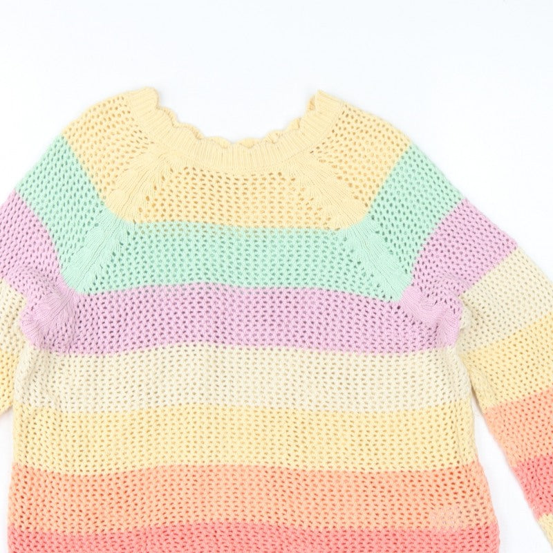 Next Girls Multicoloured 11 Years Cotton Knit Striped Tassel Pullover Jumper