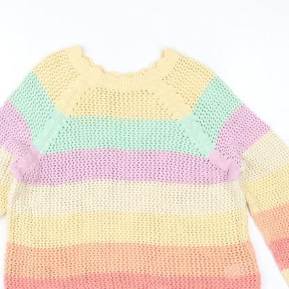 Next Girls Multicoloured 11 Years Cotton Knit Striped Tassel Pullover Jumper