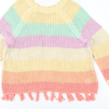Next Girls Multicoloured 11 Years Cotton Knit Striped Tassel Pullover Jumper