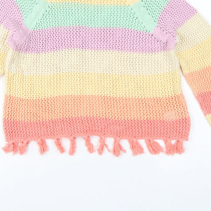 Next Girls Multicoloured 11 Years Cotton Knit Striped Tassel Pullover Jumper