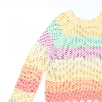 Next Girls Multicoloured 11 Years Cotton Knit Striped Tassel Pullover Jumper