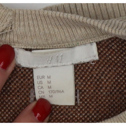 H&M Women Beige Leopard Print Cotton Knit Jumper UK 12 Crew Neck