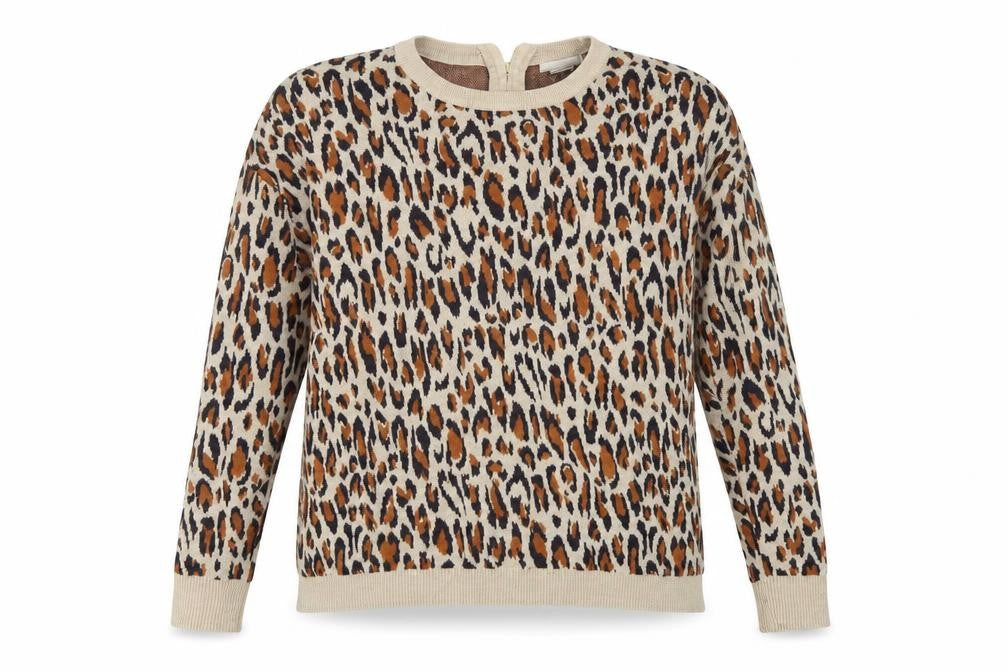 H&M Women Beige Leopard Print Cotton Knit Jumper UK 12 Crew Neck