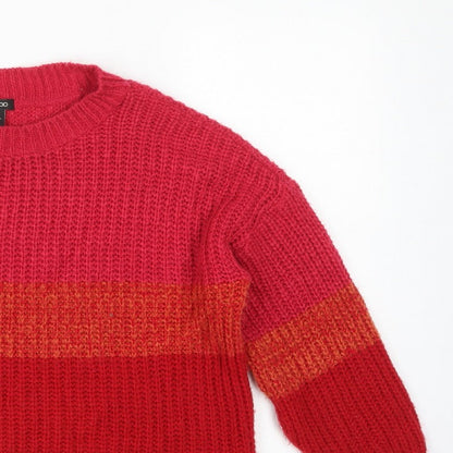 Boohoo Women Red Orange Stripe Chunky Knit Crew Neck Jumper M