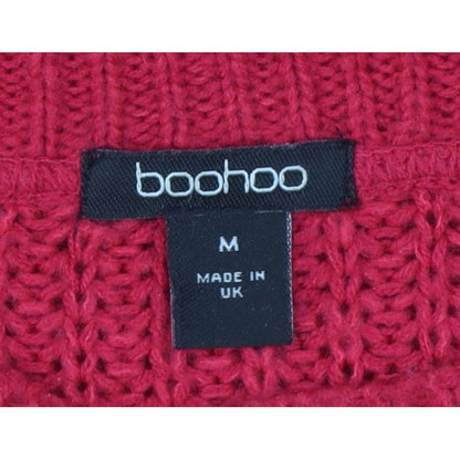Boohoo Women Red Orange Stripe Chunky Knit Crew Neck Jumper M
