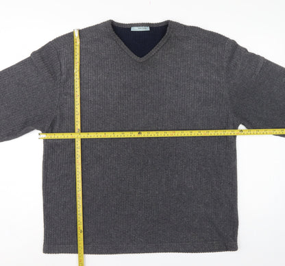 Red Herring Men’s Grey L V-Neck Ribbed Knit Pullover Jumper