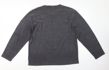 Red Herring Men’s Grey L V-Neck Ribbed Knit Pullover Jumper
