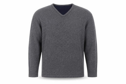 Red Herring Men’s Grey L V-Neck Ribbed Knit Pullover Jumper