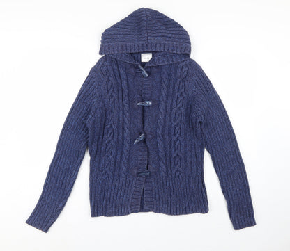 Next Women's Blue UK 16 Hooded Cable Knit Toggle Cotton Cardigan