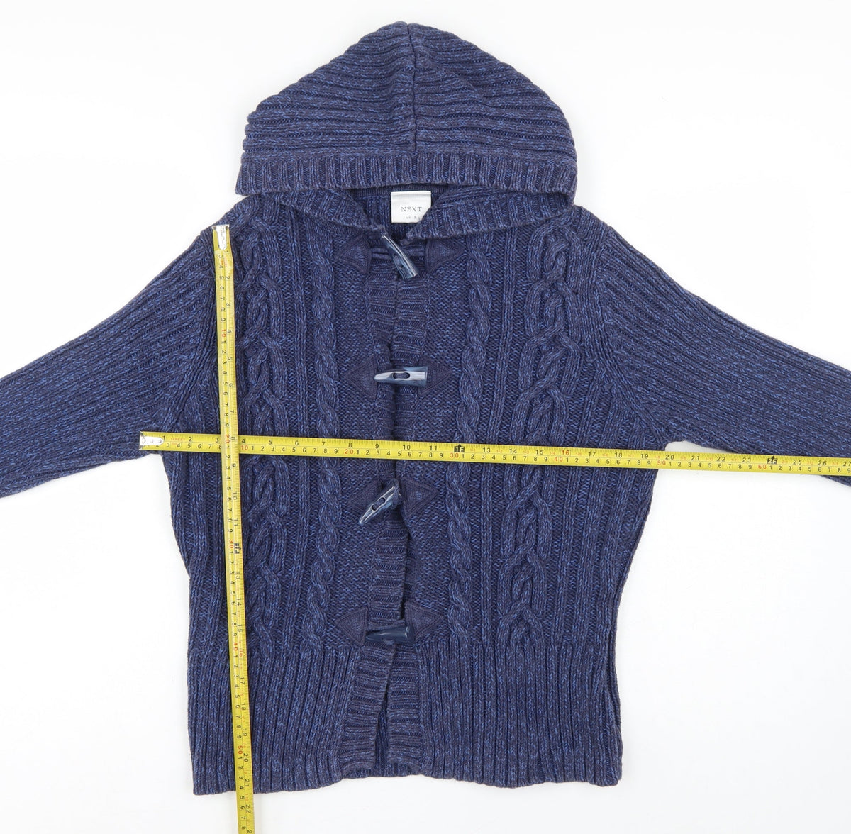 Next Women's Blue UK 16 Hooded Cable Knit Toggle Cotton Cardigan