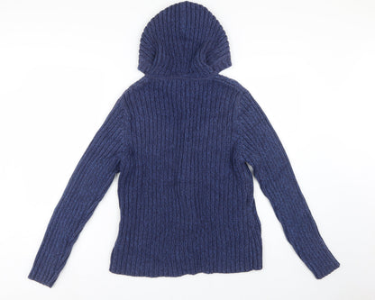 Next Women's Blue UK 16 Hooded Cable Knit Toggle Cotton Cardigan