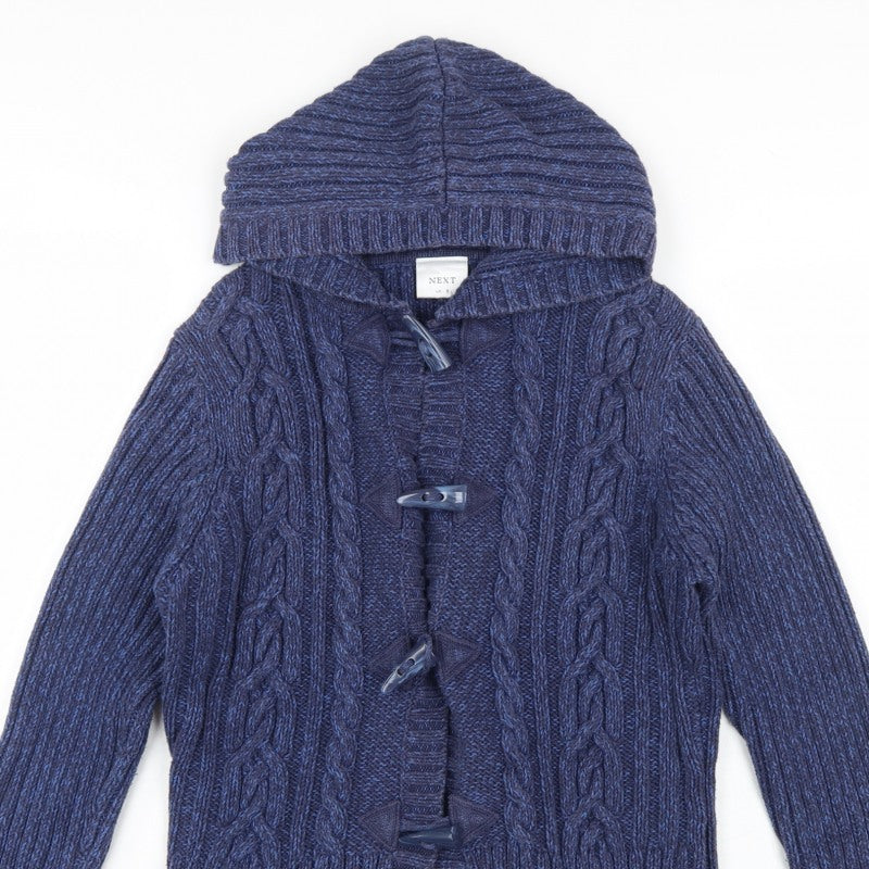 Next Women's Blue UK 16 Hooded Cable Knit Toggle Cotton Cardigan