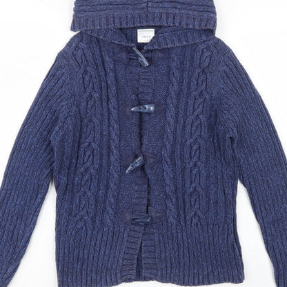 Next Women's Blue UK 16 Hooded Cable Knit Toggle Cotton Cardigan