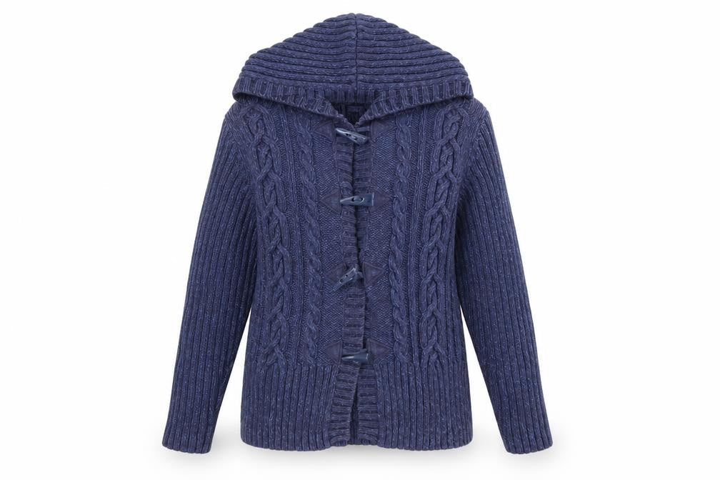 Next Women's Blue UK 16 Hooded Cable Knit Toggle Cotton Cardigan