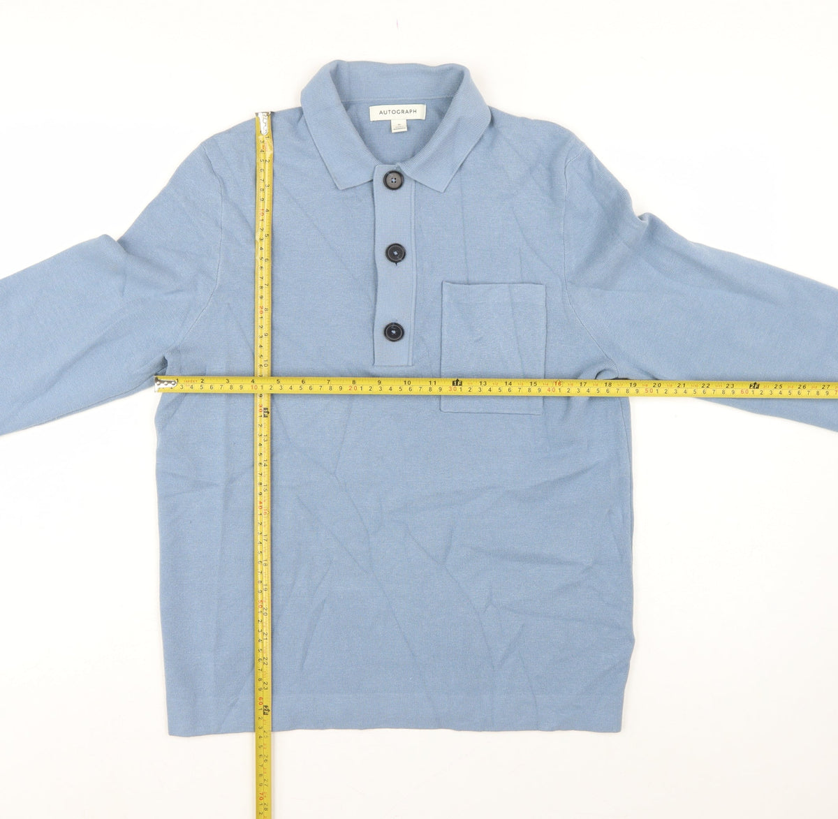 Autograph Men’s Blue M Henley Collared Knit Jumper Pocket