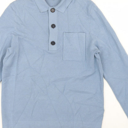 Autograph Men’s Blue M Henley Collared Knit Jumper Pocket