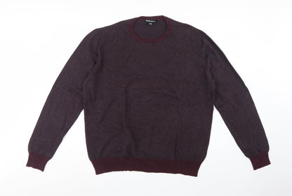 Eddie Wood Men’s Red 3XL Striped Crew Neck Cotton Jumper