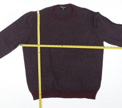 Eddie Wood Men’s Red 3XL Striped Crew Neck Cotton Jumper