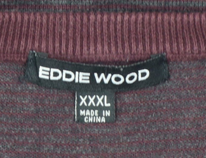Eddie Wood Men’s Red 3XL Striped Crew Neck Cotton Jumper