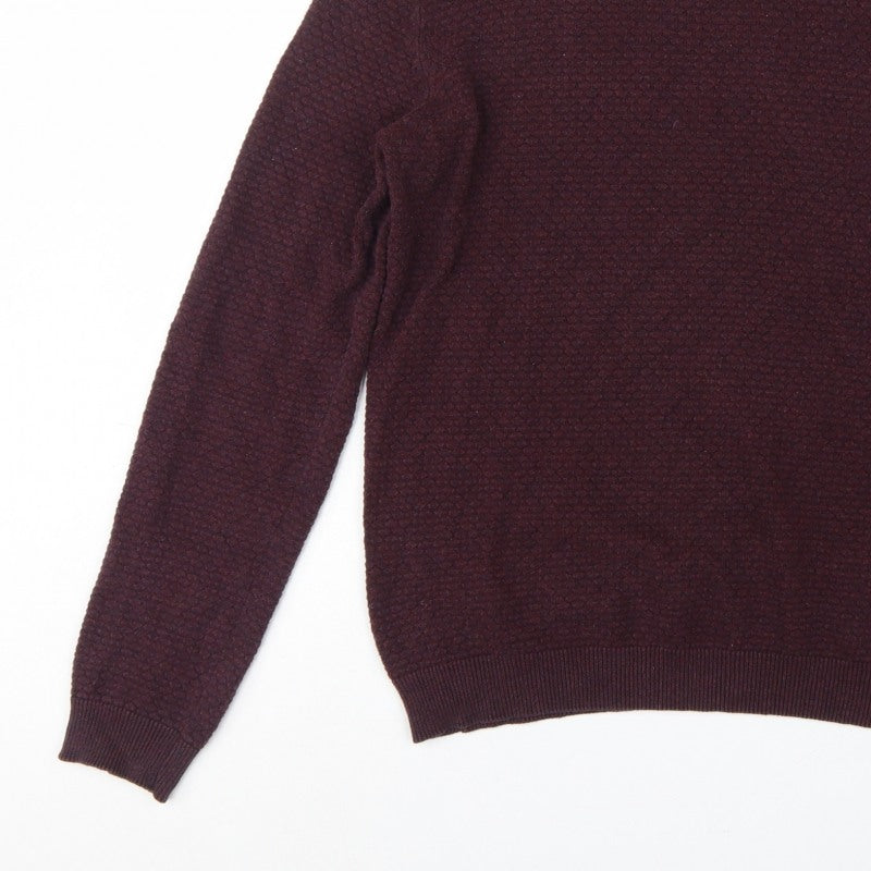 Threadbare Men’s Brown M Textured Knit Crew Neck Pullover Jumper