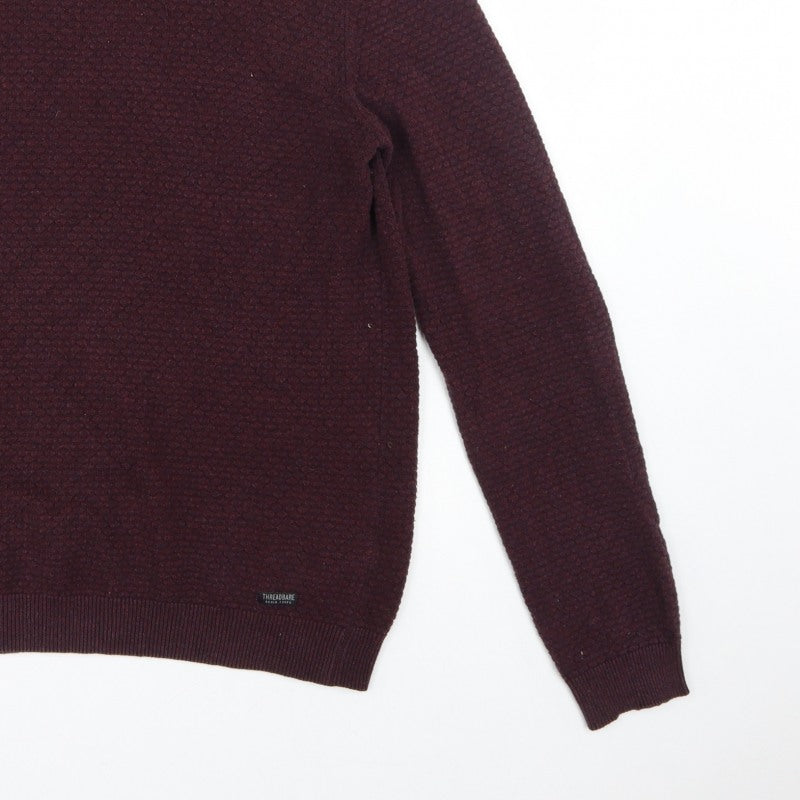 Threadbare Men’s Brown M Textured Knit Crew Neck Pullover Jumper
