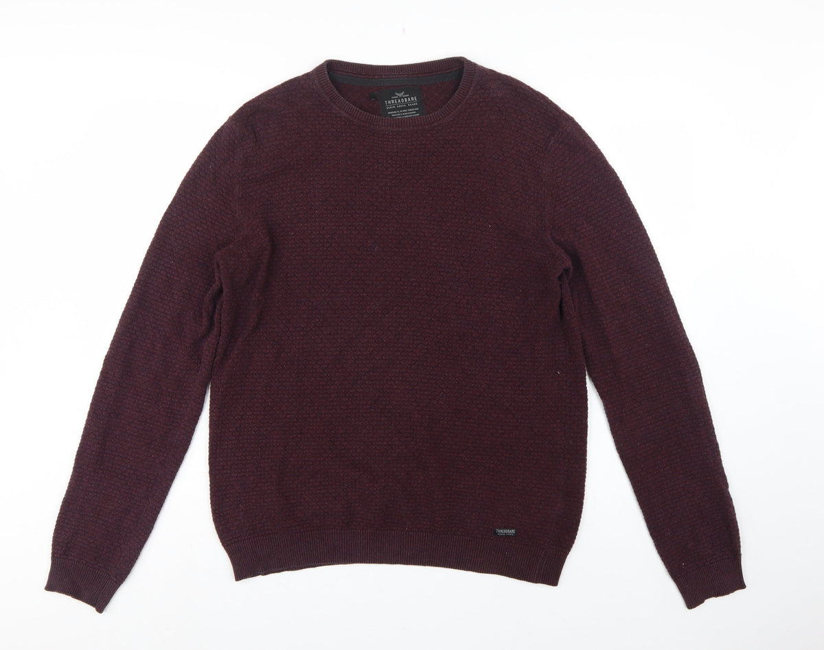 Threadbare Men’s Brown M Textured Knit Crew Neck Pullover Jumper