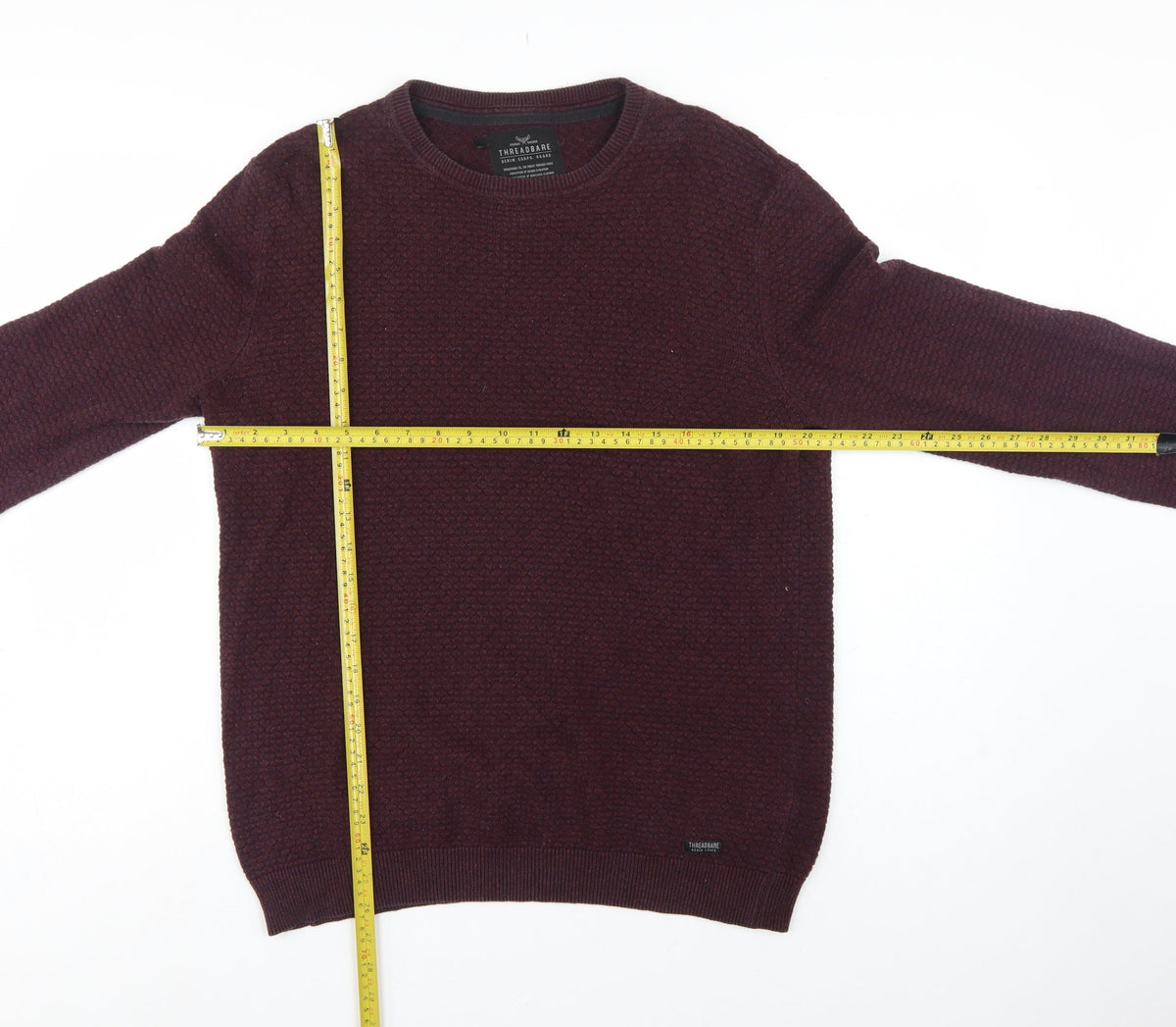 Threadbare Men’s Brown M Textured Knit Crew Neck Pullover Jumper