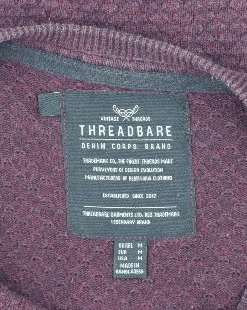 Threadbare Men’s Brown M Textured Knit Crew Neck Pullover Jumper
