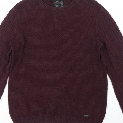 Threadbare Men’s Brown M Textured Knit Crew Neck Pullover Jumper