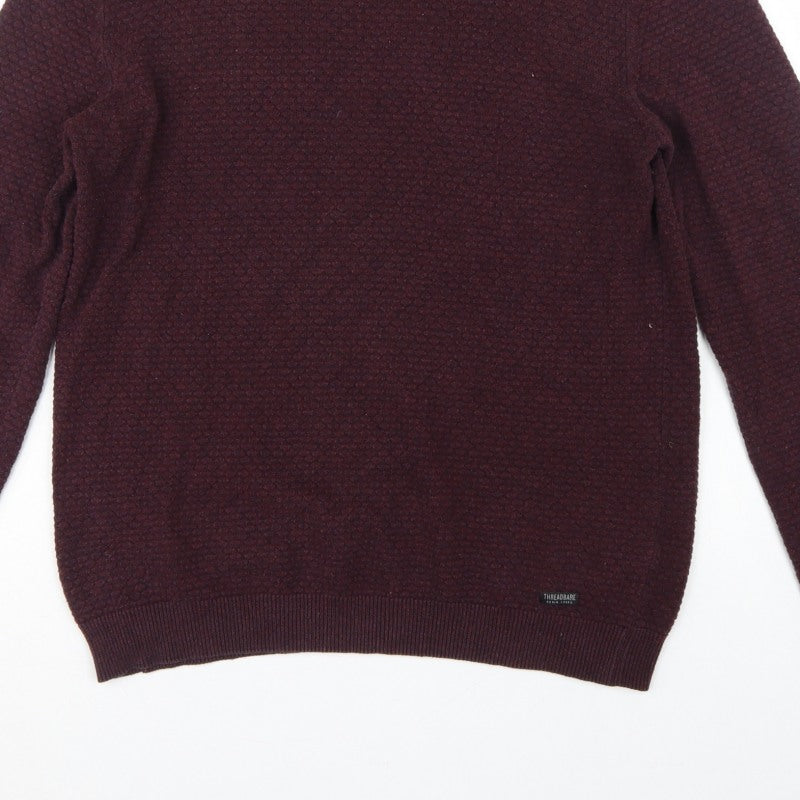 Threadbare Men’s Brown M Textured Knit Crew Neck Pullover Jumper