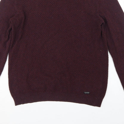 Threadbare Men’s Brown M Textured Knit Crew Neck Pullover Jumper