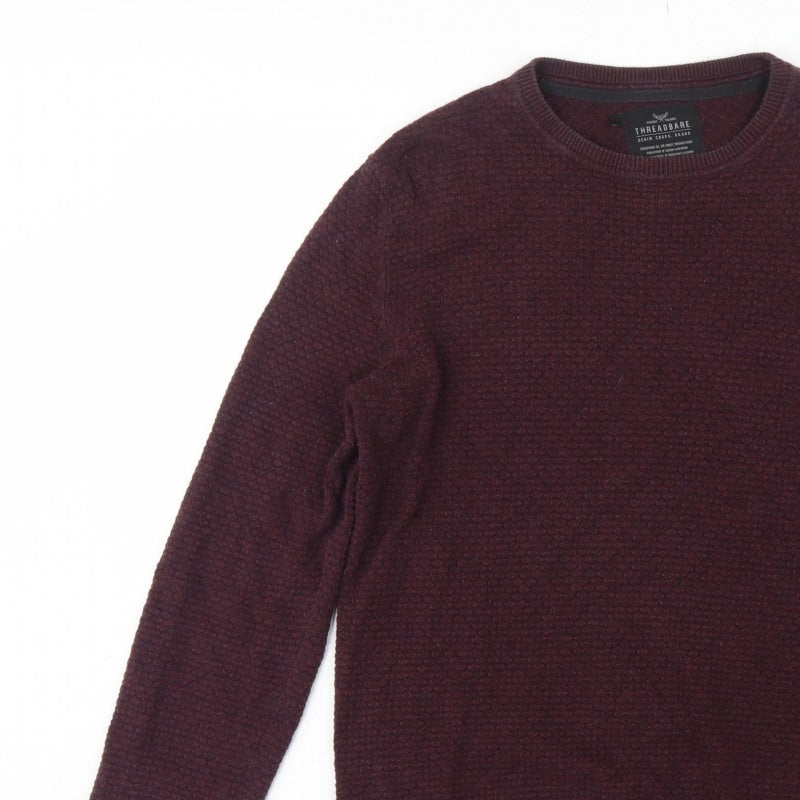 Threadbare Men’s Brown M Textured Knit Crew Neck Pullover Jumper