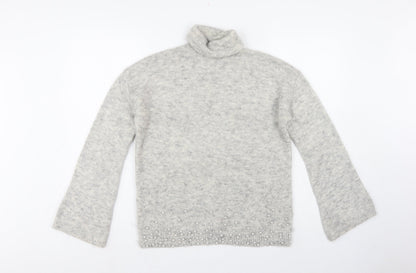 Next Women’s Grey Pearl Beaded Roll Neck Jumper Size 10 Knit