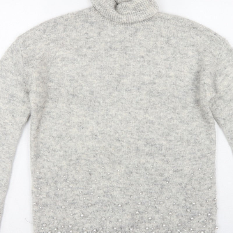 Next Women’s Grey Pearl Beaded Roll Neck Jumper Size 10 Knit