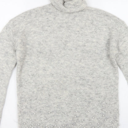 Next Women’s Grey Pearl Beaded Roll Neck Jumper Size 10 Knit