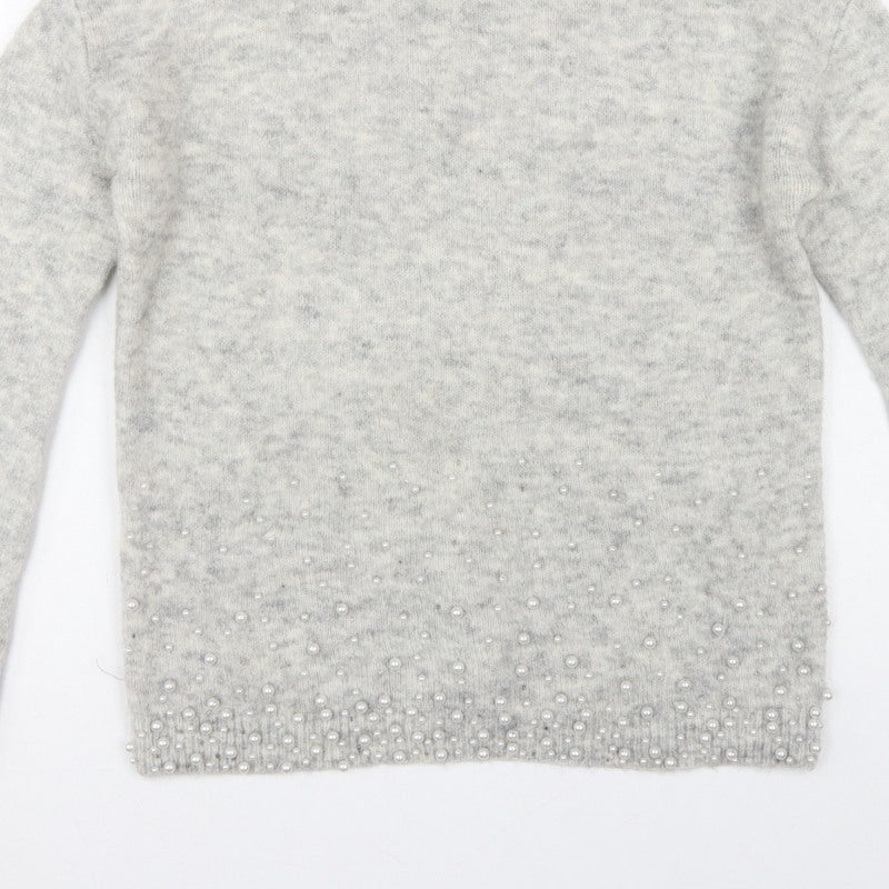 Next Women’s Grey Pearl Beaded Roll Neck Jumper Size 10 Knit