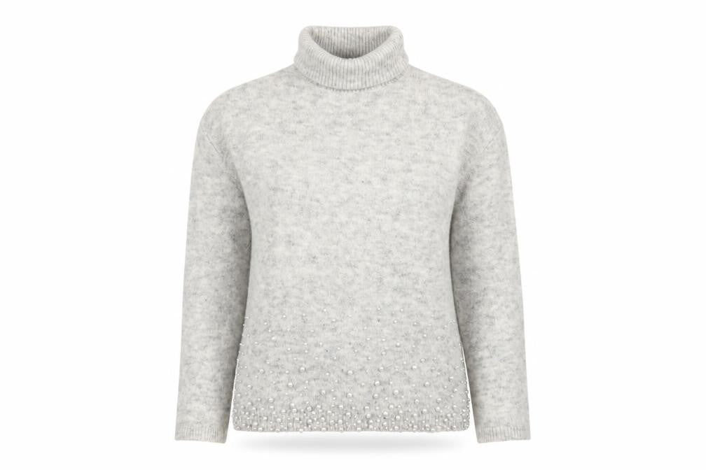 Next Women’s Grey Pearl Beaded Roll Neck Jumper Size 10 Knit