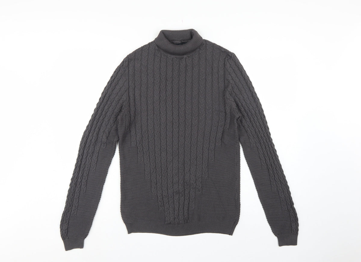 ASOS Design Men’s Grey M Cable Knit Roll Neck Pullover Jumper