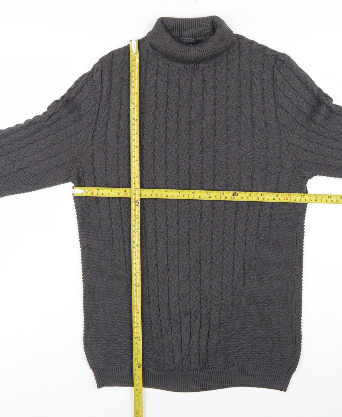 ASOS Design Men’s Grey M Cable Knit Roll Neck Pullover Jumper