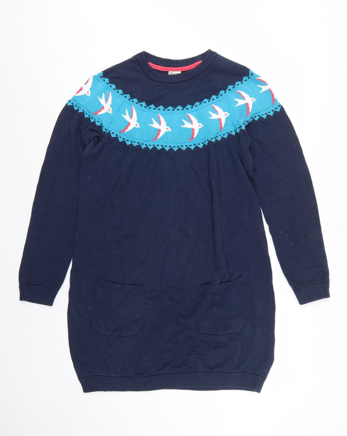 Frugi Bloom Women’s Blue UK 12 Bird Knit Jumper Dress Pockets