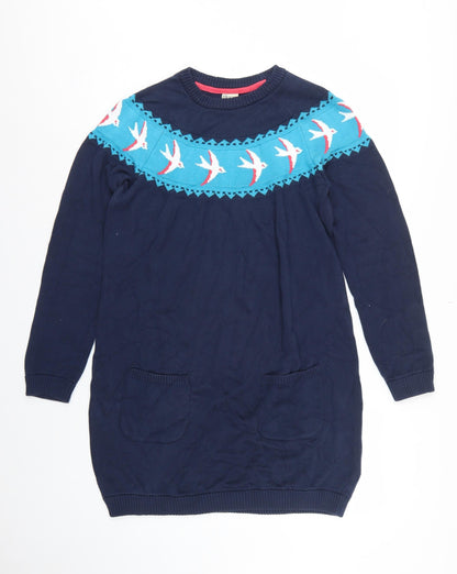 Frugi Bloom Women’s Blue UK 12 Bird Knit Jumper Dress Pockets