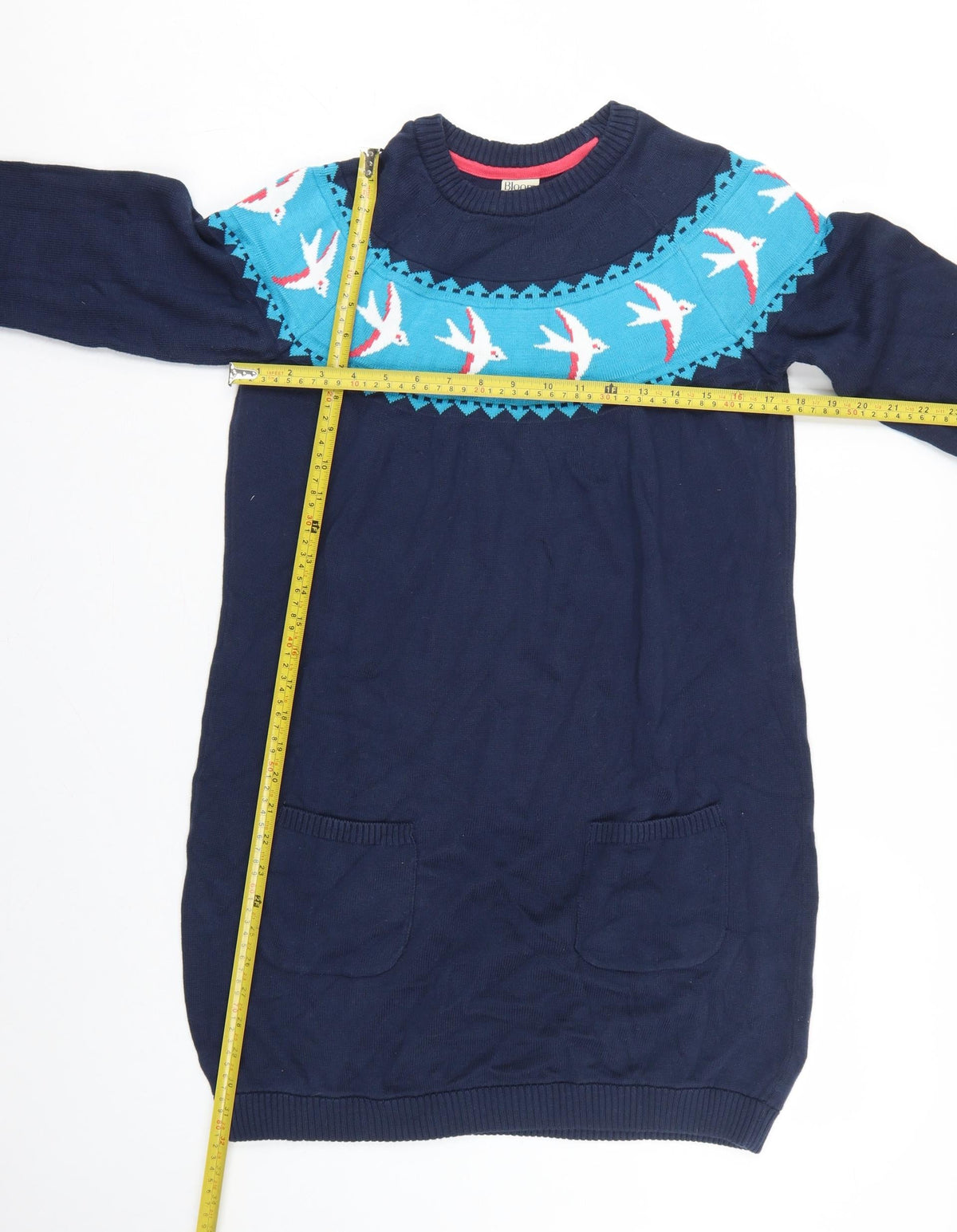 Frugi Bloom Women’s Blue UK 12 Bird Knit Jumper Dress Pockets