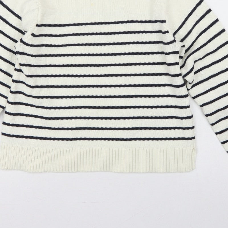 Uniqlo Women Ivory Black Striped XS Mock Neck Cotton Blend Jumper