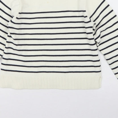 Uniqlo Women Ivory Black Striped XS Mock Neck Cotton Blend Jumper
